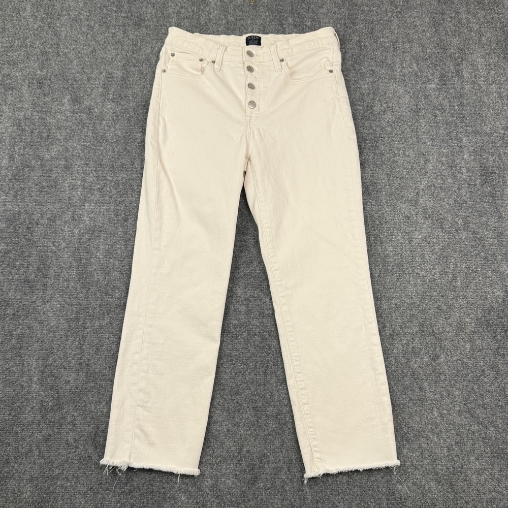 J.Crew Womens High Rise Vintage Straight Jeans 29 White Denim Raw Hem Button Fly